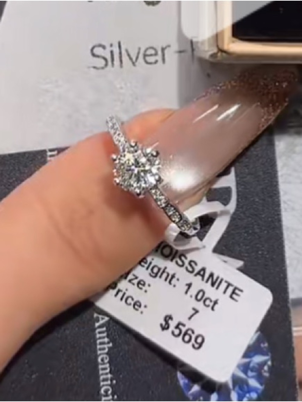 1 ct moissanite ring GRA certified .925 sterling silver over stainless steel.